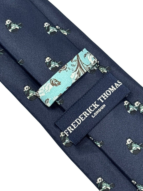 navy dark blue tie with an embroidered Chinese Panda design
